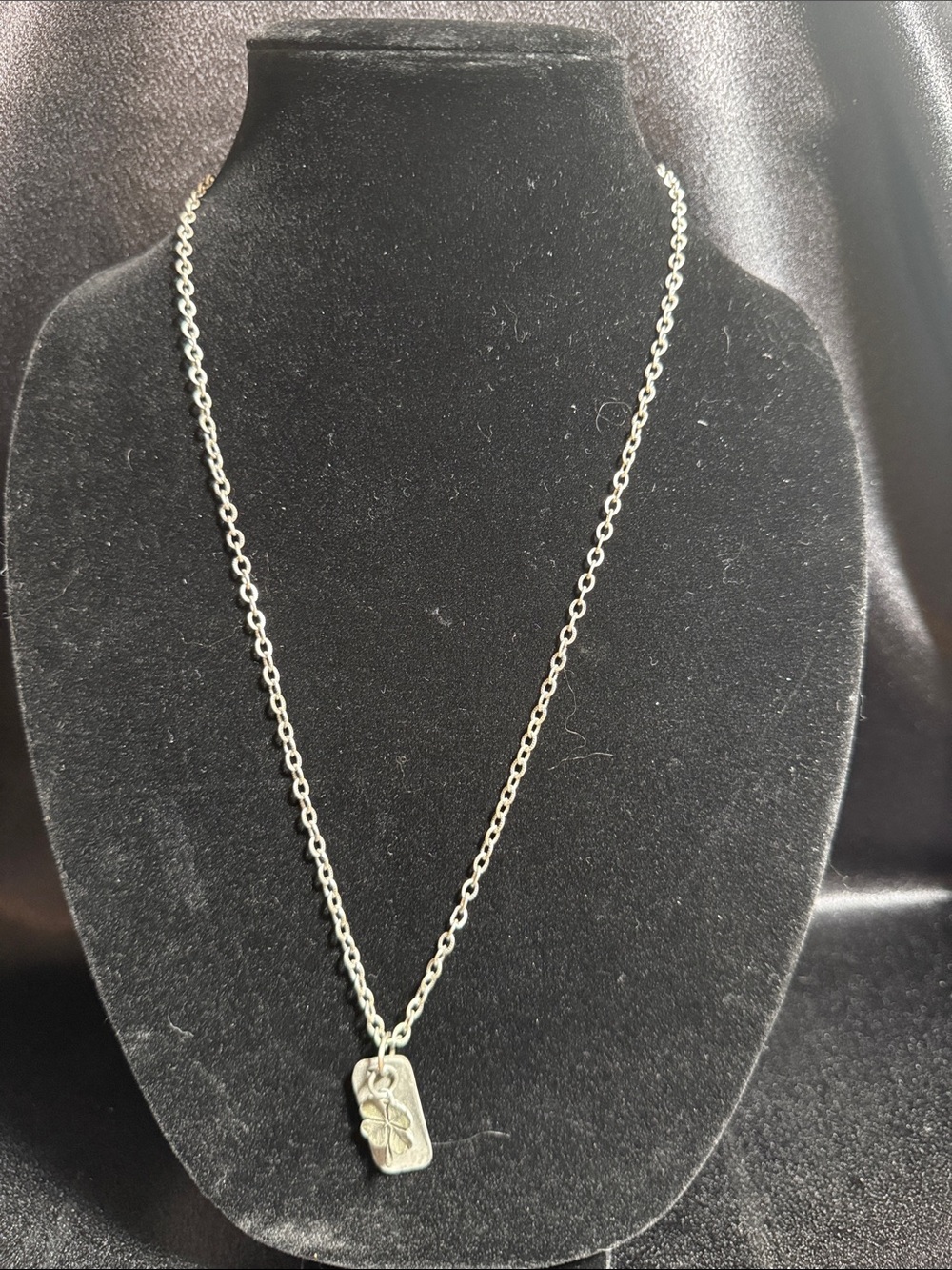 SilverTone American Eagle Clover Tag Necklace -